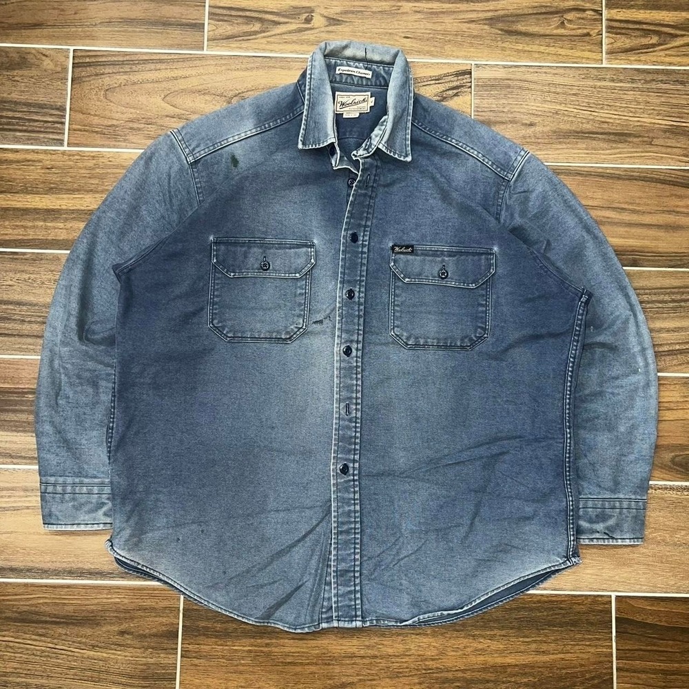 vintage 90s sun faded woolwich chamois cotton button flannel over shirt workwear